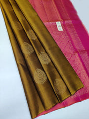 Mustard Gold Nd Pink Lichi Silk Saree