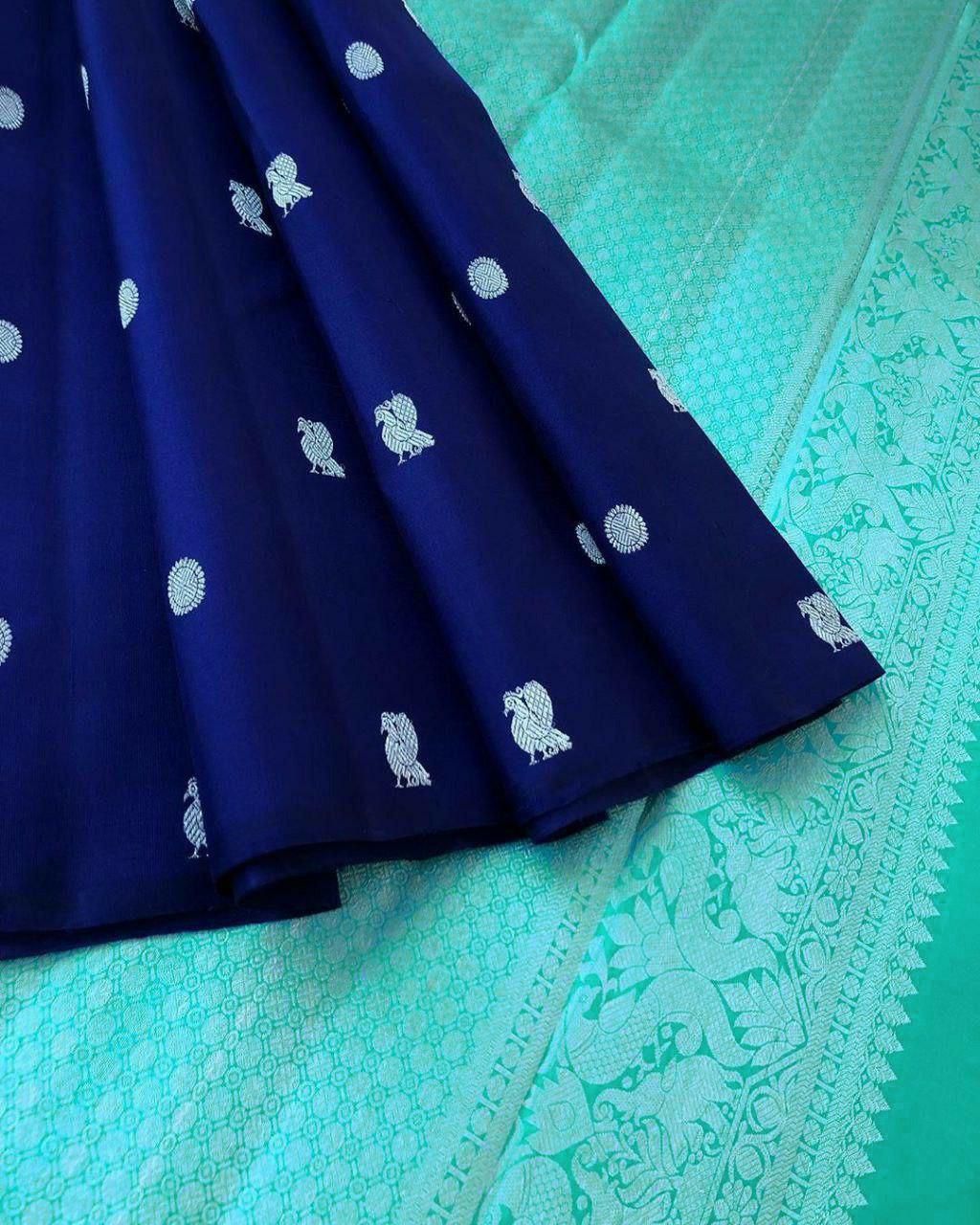 Nevy Blue Nd  Sky  Lichi Silk Saree