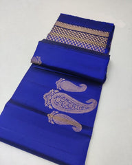 Royal Blue Nd  Royal Blue Lichi Silk Saree