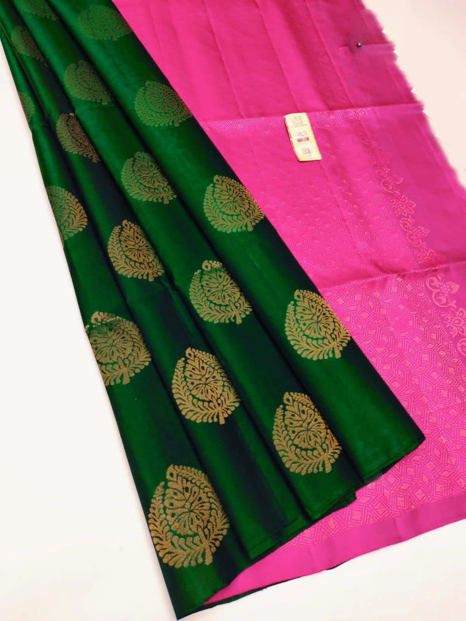 Green  Nd   Pink Lichi Silk Saree