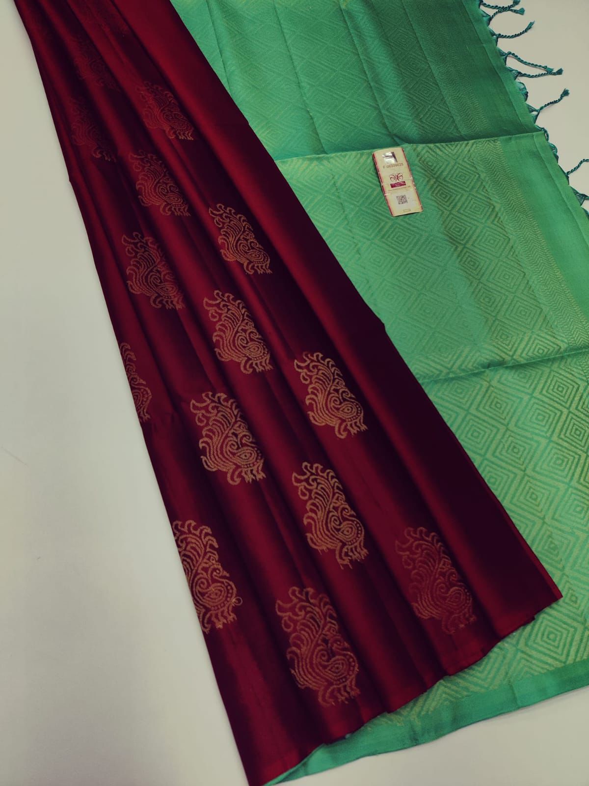 Maroon Nd C-Green Lichi Silk Saree