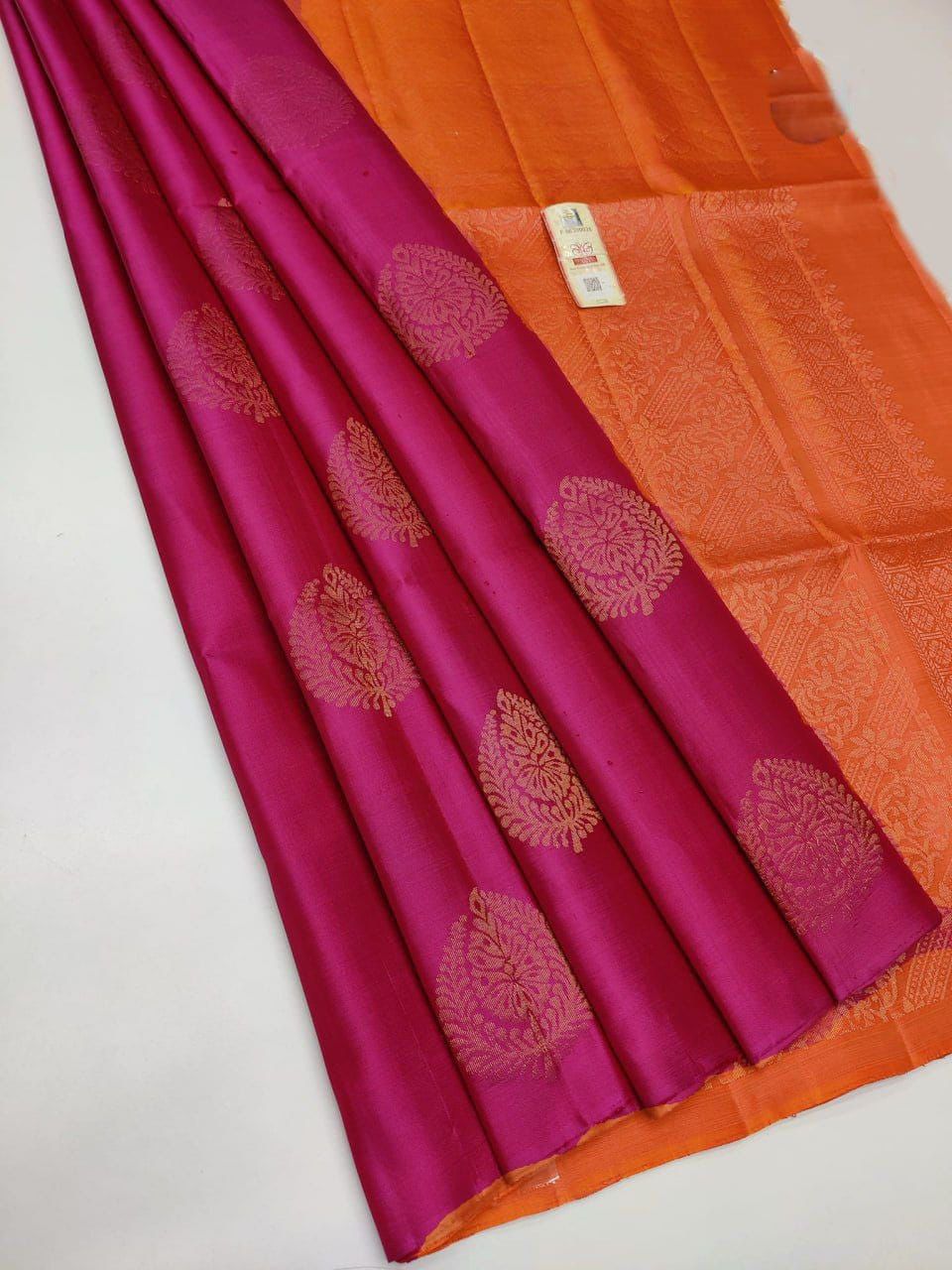 Pink Nd  Orange  Lichi Silk Saree