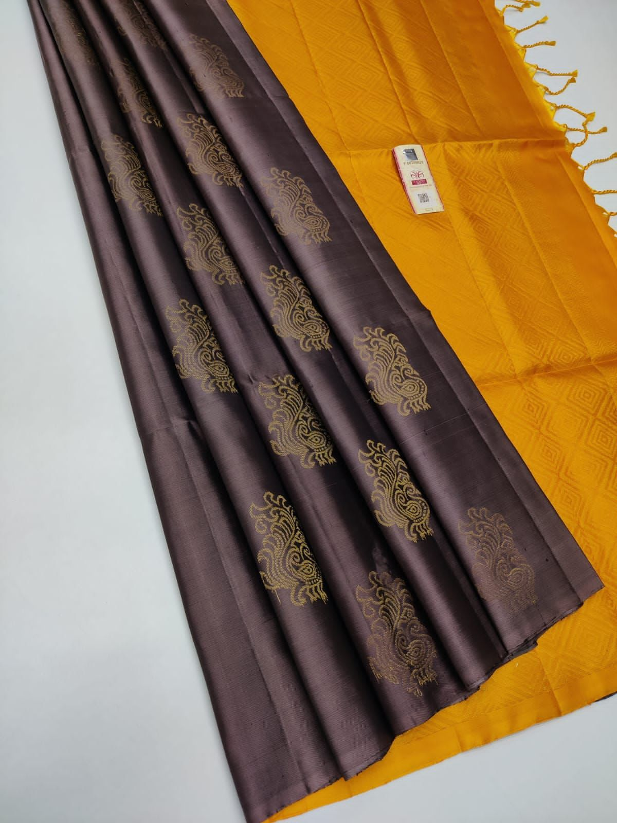 Brown Nd Mustad  Lichi Silk Saree