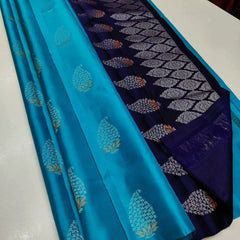 Sky Blue Nd Blue Lichi Silk Saree