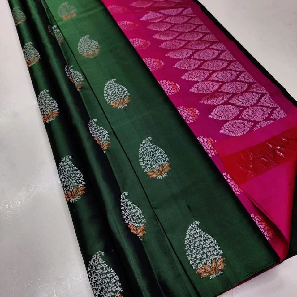 Green Nd Pink Lichi Silk Saree