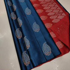 Morpich Nd Red Lichi Silk Saree