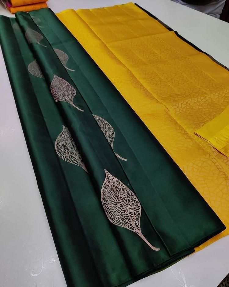 Green Nd Mustead Lichi Silk Saree