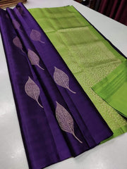 Purpul Nd Parrot Lichi Silk Saree