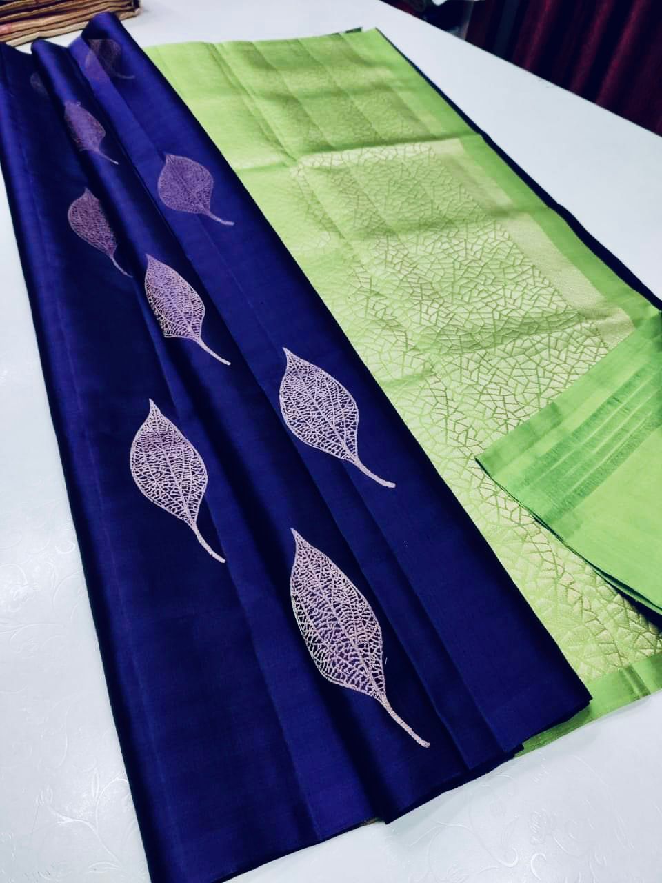 Blue Nd  Parrot Lichi Silk Saree