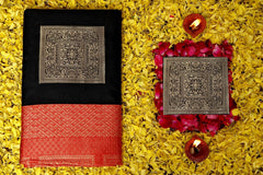 Black Nd  Gajari Lichi Silk Saree