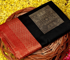 Black Nd  Gajari Lichi Silk Saree