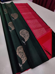 Green Nd Pink  Lichi Silk Saree