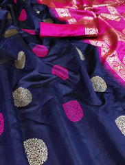 Blue  Nd  Pink Lichi Silk Saree