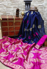 Blue  Nd  Pink Lichi Silk Saree