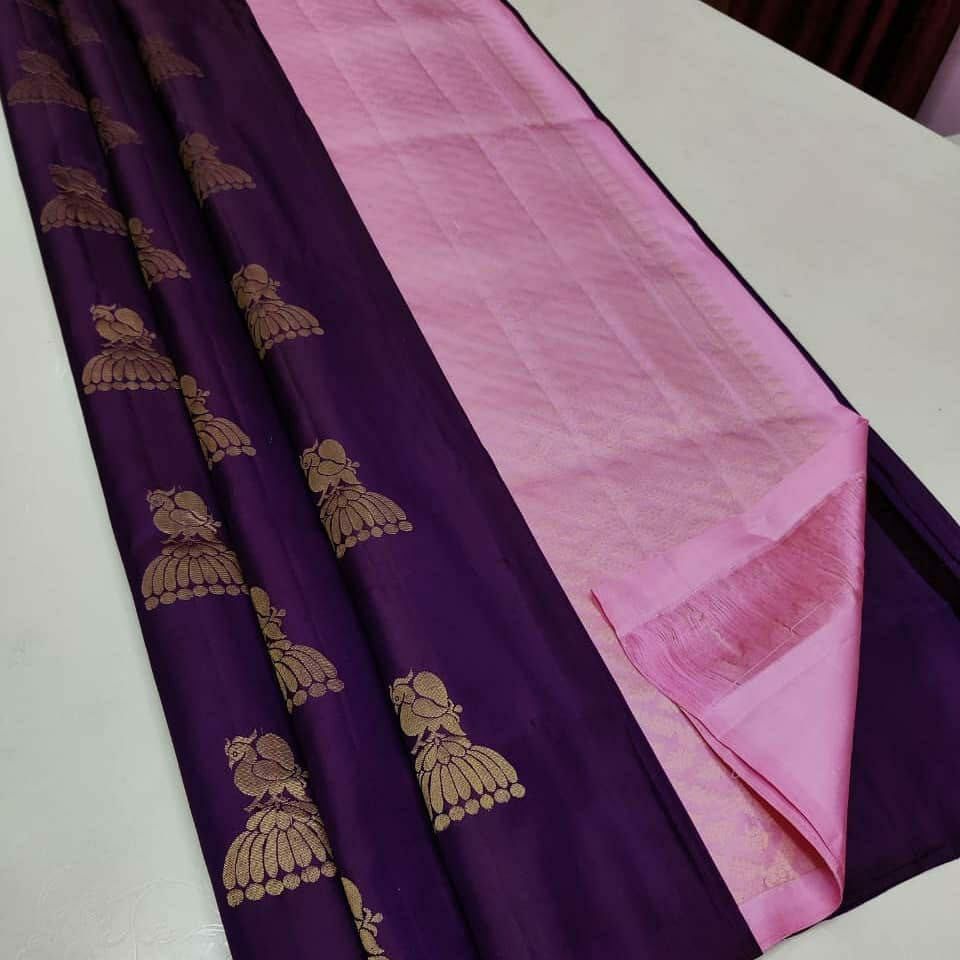 Wine Nd Baby Pink Lichi Silk Saree