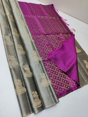 Grey Nd Pink Lichi Silk Saree