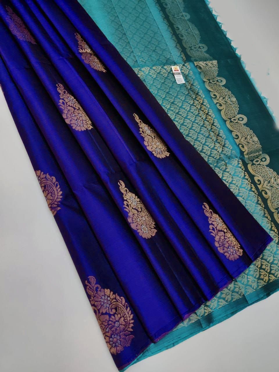 Blue Nd Sky Lichi Silk Saree