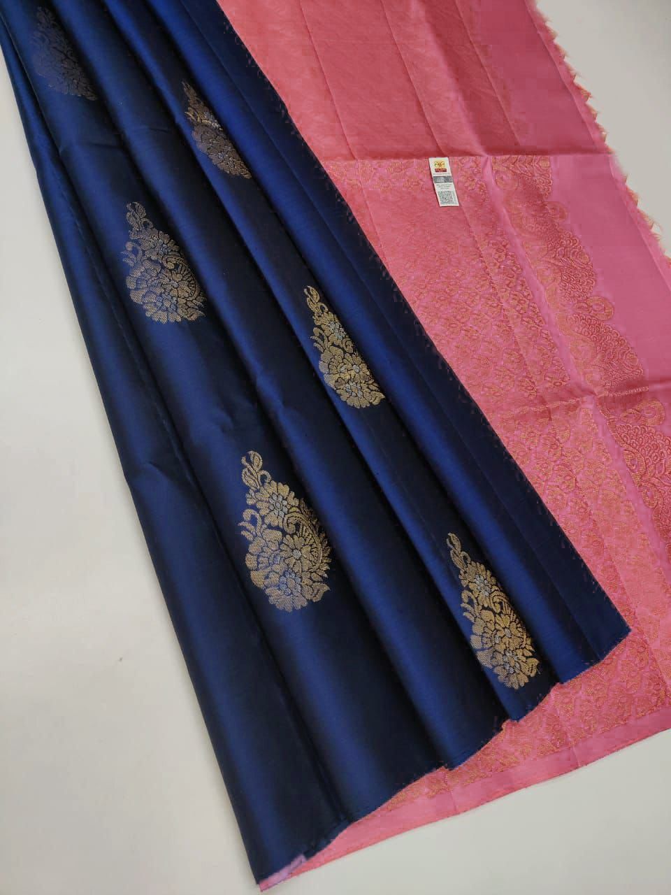 Blue  Nd peach  Lichi Silk Saree