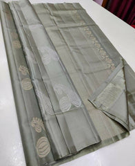 Grey Nd Grey Lichi Silk Saree