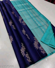 Blue Nd Sky  Lichi Silk Saree