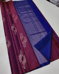 Wine Nd Blue Lichi Silk Saree