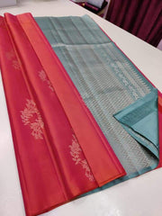 Gajari Nd Sky Lichi Silk Saree