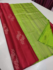 Red Nd Parrot Lichi Silk Saree