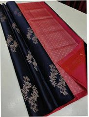 Blue Nd Gajari  Lichi Silk Saree