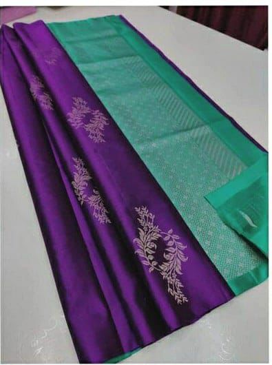 Purpul Nd Sky Lichi Silk Saree