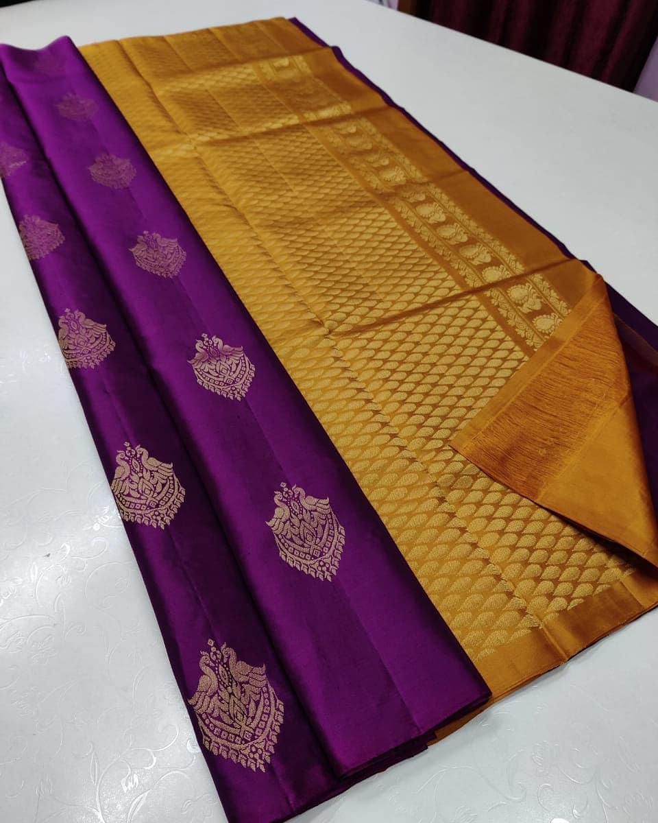 Wine Nd Musted Lichi Silk Saree