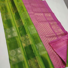 Parrot Nd Pink Lichi Silk Saree