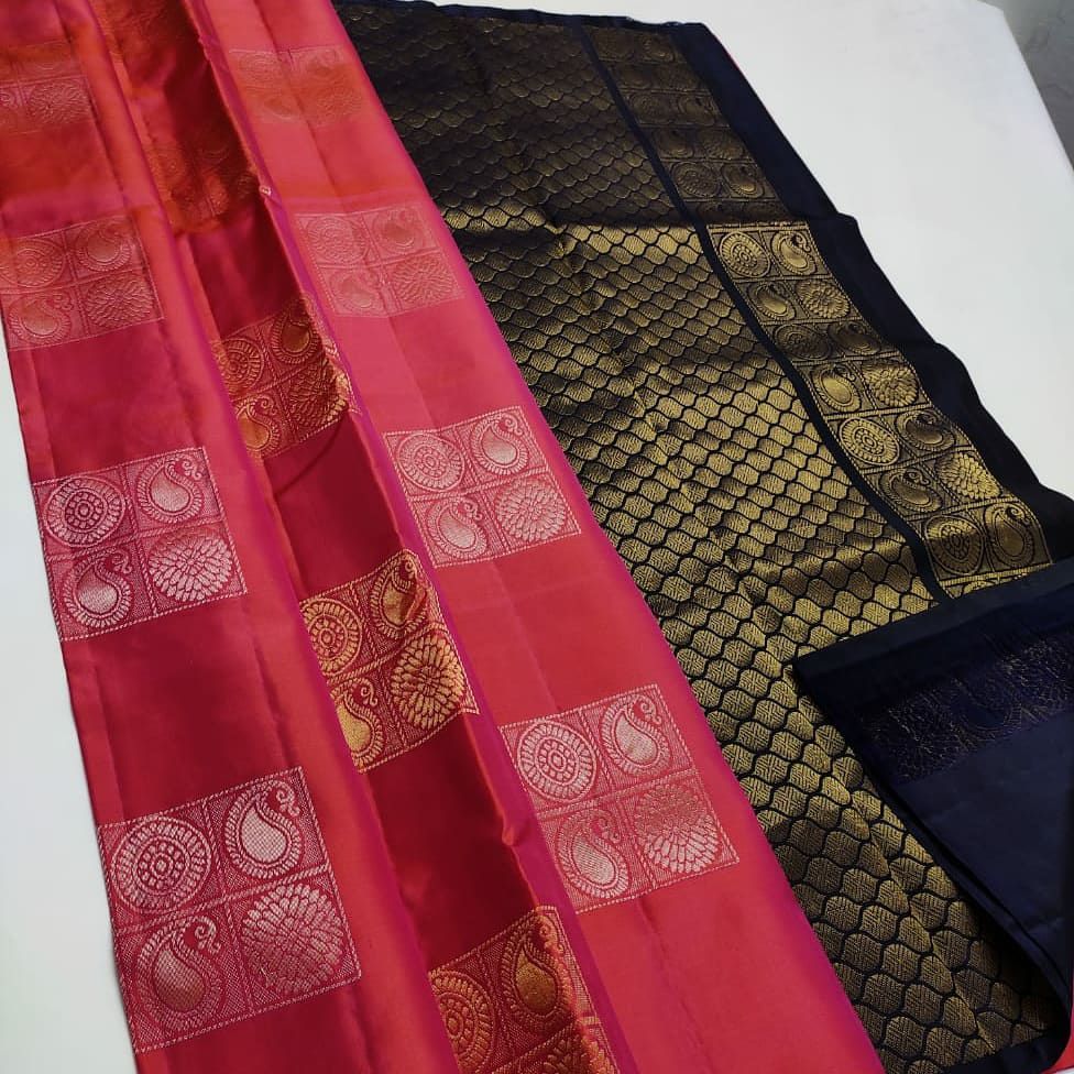 Red  Nd Black Lichi Silk Sare