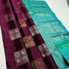 Wine Nd Sky Lichi Silk Saree